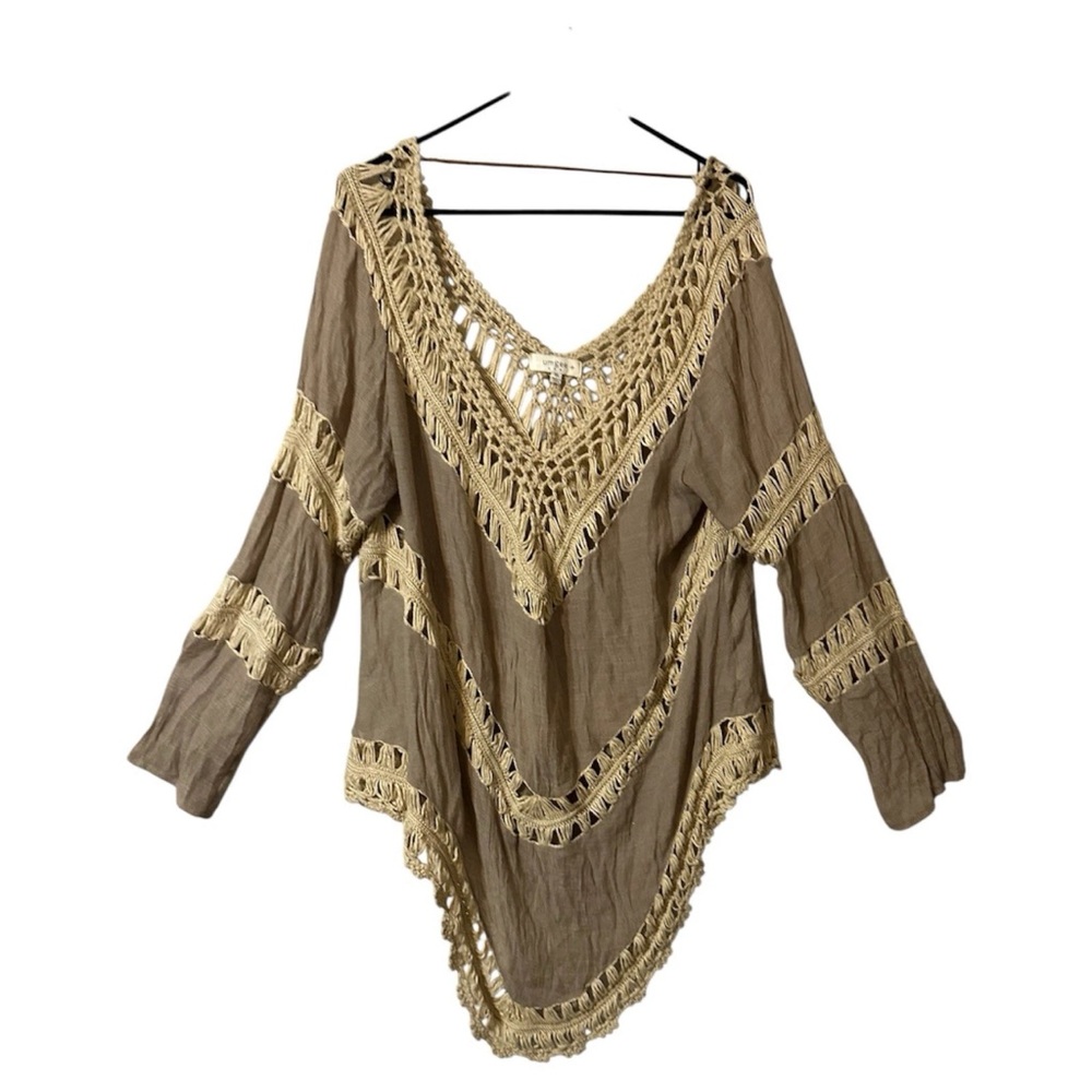 Boho Cottage Core Umgee Crochet Trim Tunic Top 1XL